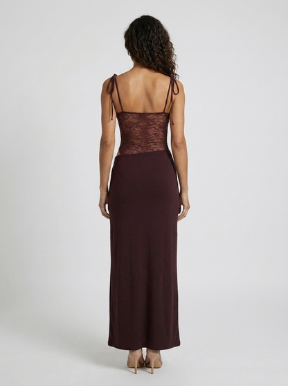 BRIGITTE | LACE MAXI DRESS - Plum Brown