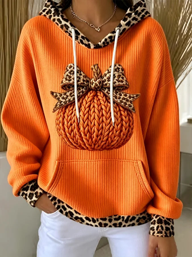 BRINLEY | LEOPARD TRIM HOODIE - Orange