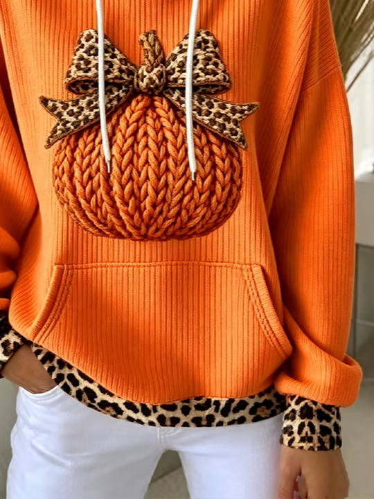 BRINLEY | LEOPARD TRIM HOODIE - Orange