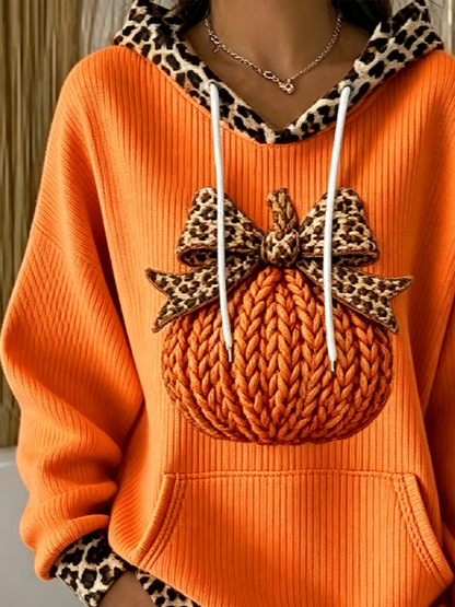BRINLEY | LEOPARD TRIM HOODIE - Orange