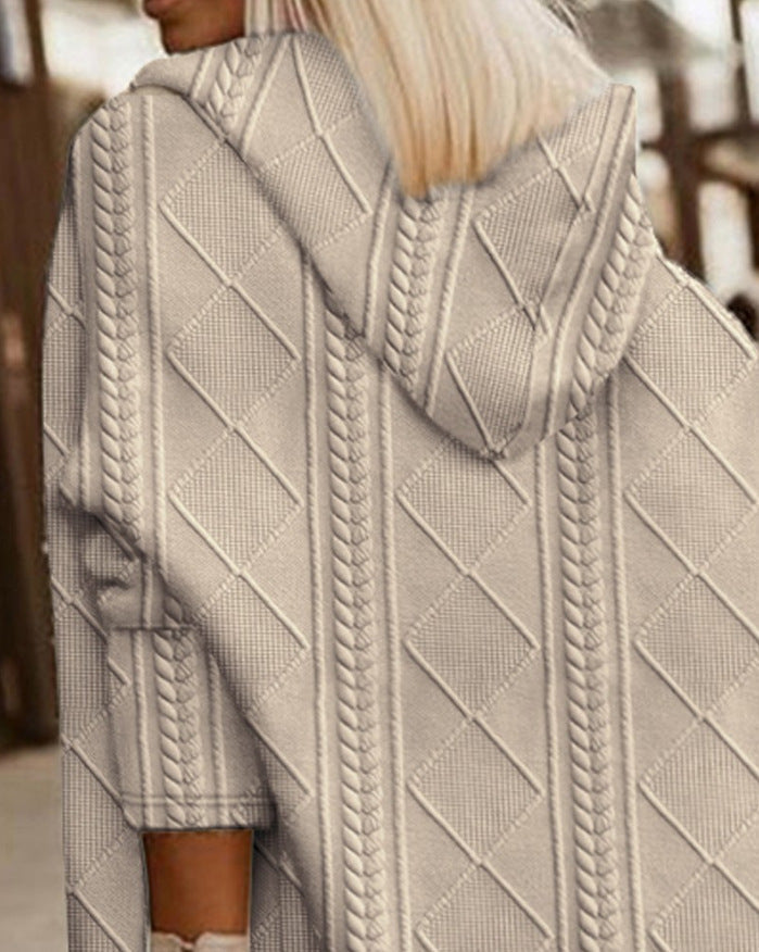 BRIONY | TEXTURED HOODED LONGLINE CARDIGAN - Beige