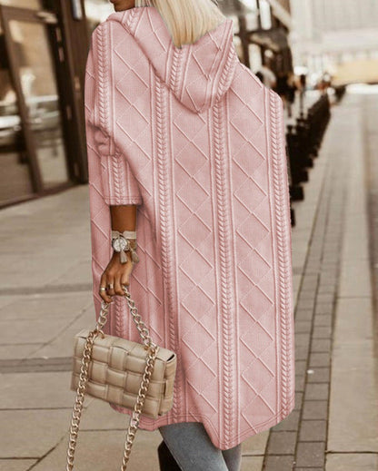BRIONY | TEXTURED HOODED LONGLINE CARDIGAN - Pink