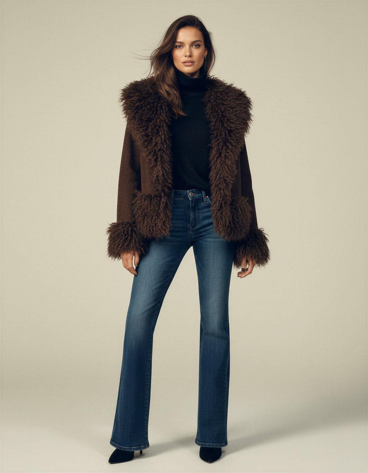BRISA | FAUX FUR TRIM JACKET - Brown