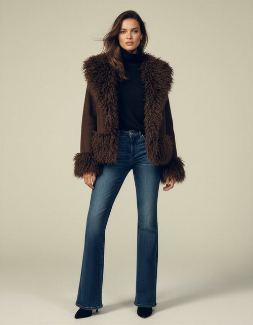 BRISA | FAUX FUR TRIM JACKET - Brown
