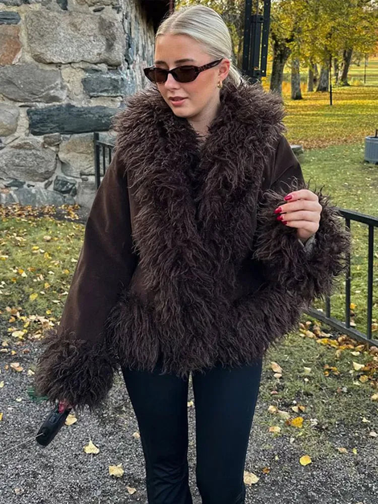 BRISA | FAUX FUR TRIM JACKET - Brown