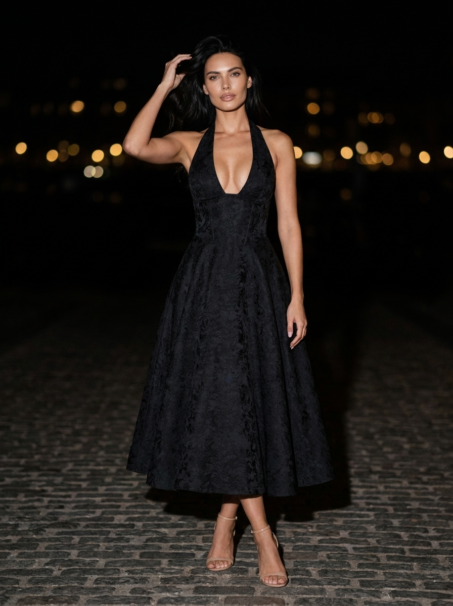 BRONTE | HALTER MIDI DRESS - Black
