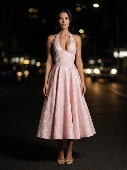 BRONTE | HALTER MIDI DRESS - Blush Pink