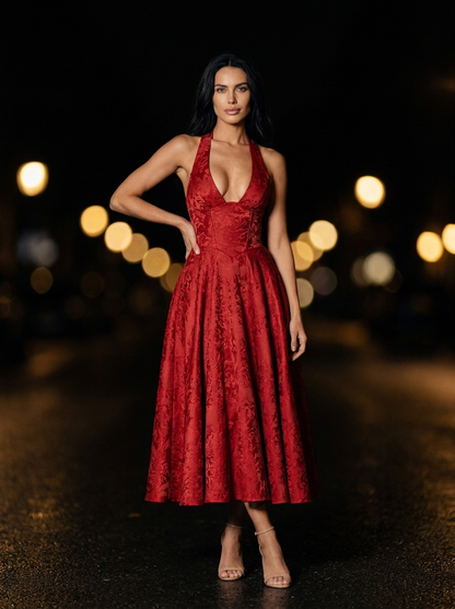 BRONTE | HALTER MIDI DRESS - Red