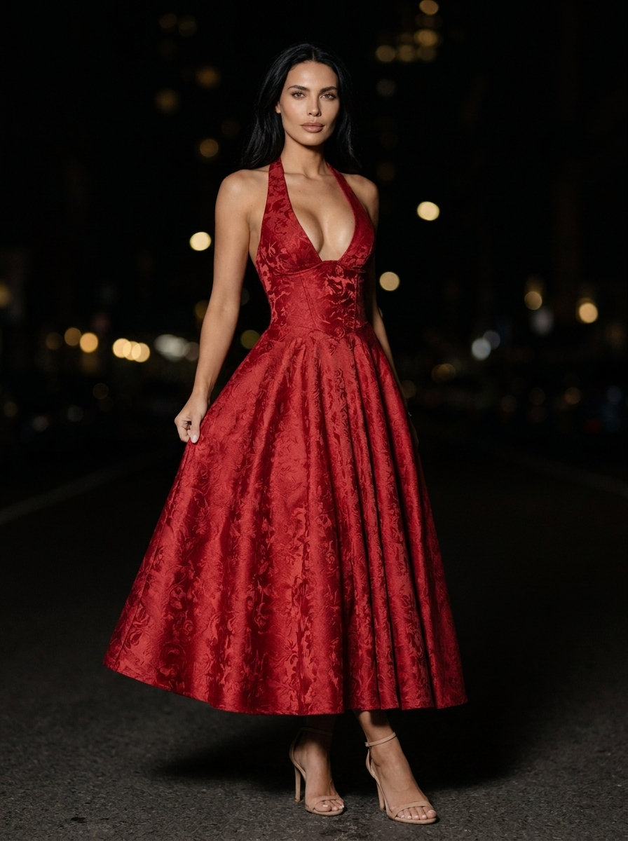 BRONTE | HALTER MIDI DRESS - Red
