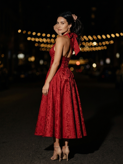 BRONTE | HALTER MIDI DRESS - Red