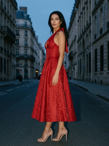 BRONTE | HALTER MIDI DRESS - Red