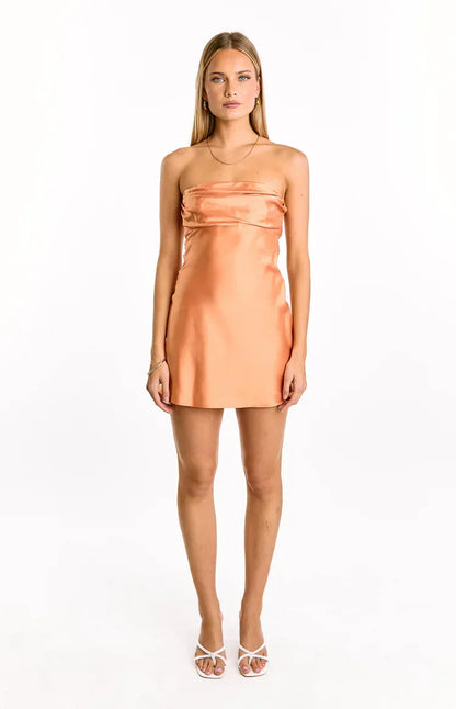 BRYNLEE | RUCHED SATIN MINI DRESS - Peach