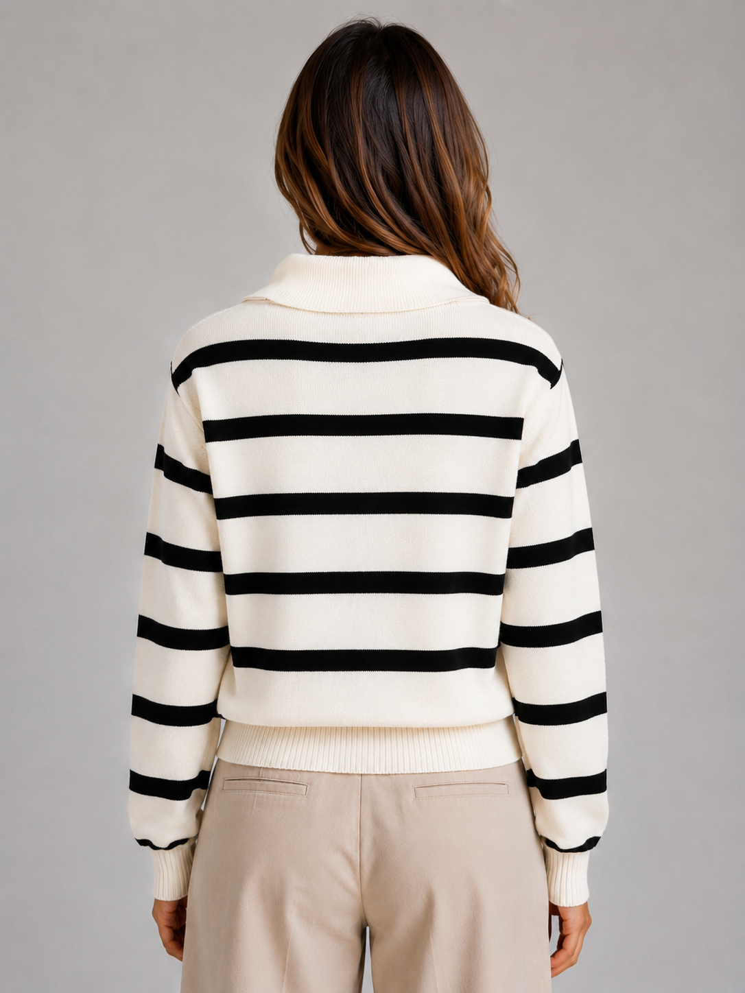 CALANTHA | STRIPED HALF-ZIP SWEATER - Cream Stripe