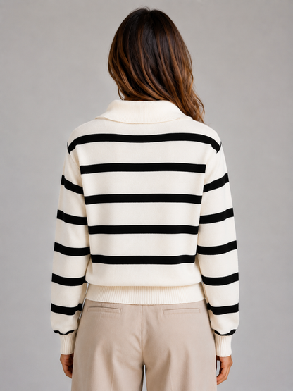 CALANTHA | STRIPED HALF-ZIP SWEATER - Cream Stripe