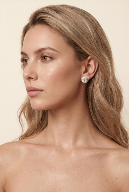 CALISTA | SQUARE CRYSTAL STUD EARRINGS - Silver