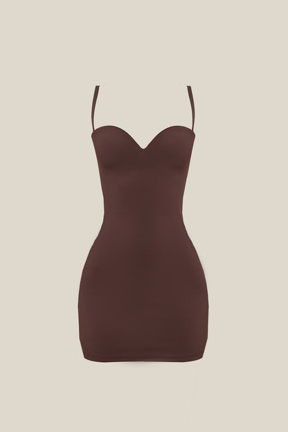 CALLIOPE | SCULPTED MINI DRESS - Brown