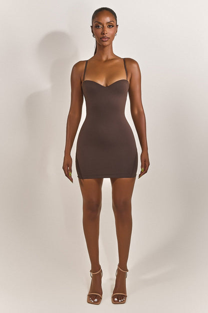 CALLIOPE | SCULPTED MINI DRESS - Brown