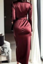 CALYSSA | TIE WAIST SATIN MIDI DRESS - Burgundy
