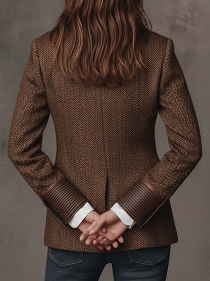 CAMELLIA | HERRINGBONE PANEL BLAZER - Brown