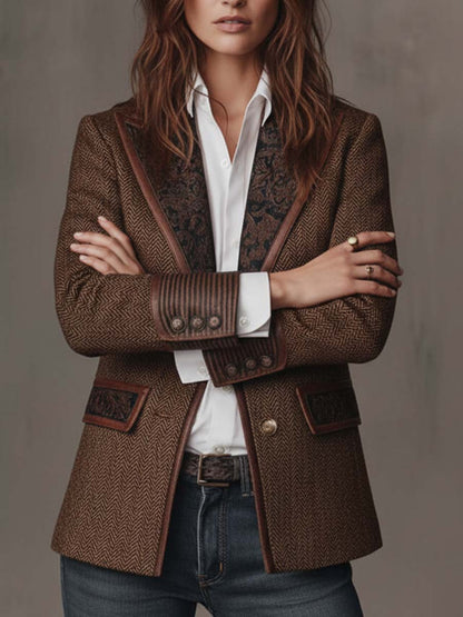 CAMELLIA | HERRINGBONE PANEL BLAZER - Brown