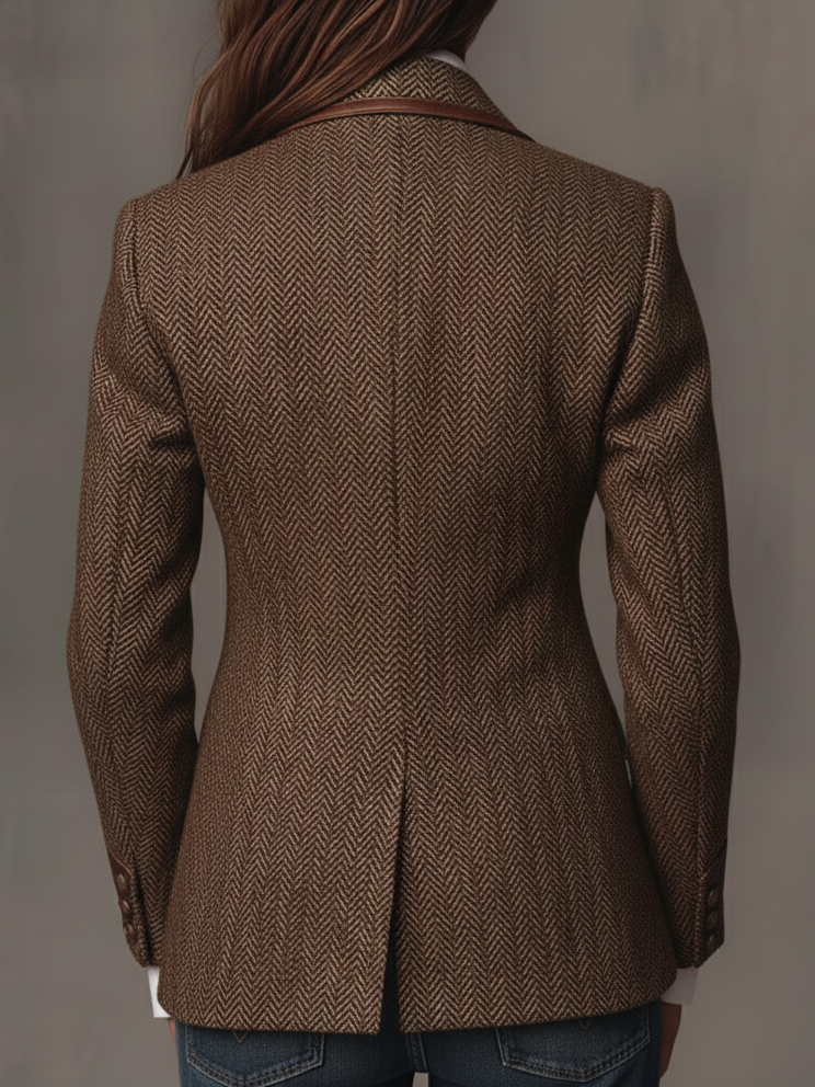 CAMELLIA | HERRINGBONE PANEL BLAZER - Brown