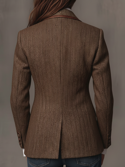CAMELLIA | HERRINGBONE PANEL BLAZER - Brown