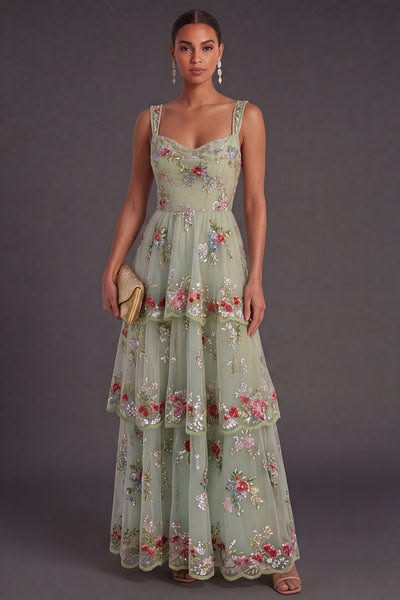 CAMRYN | SEQUIN FLORAL GOWN - Sage Floral