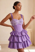 CARIS | FLORAL CORSET TIERED MINI DRESS - Lavender