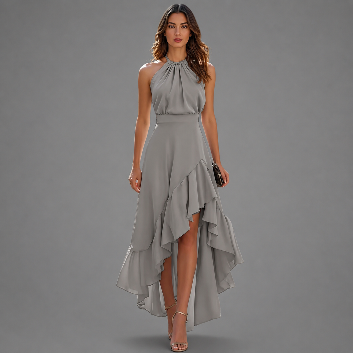 CARISSA | RUFFLE MIDI DRESS - Grey
