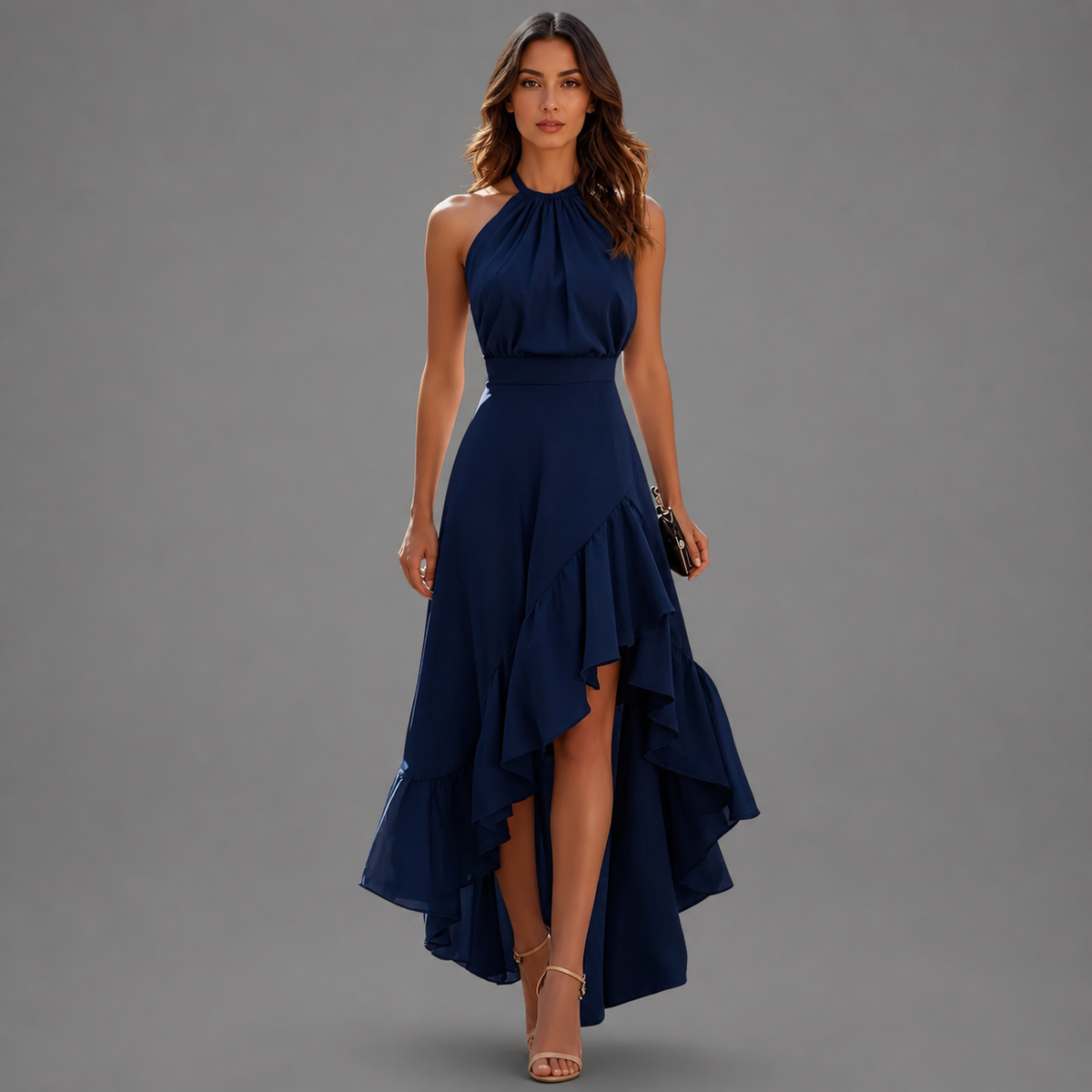 CARISSA | RUFFLE MIDI DRESS - Navy Blue