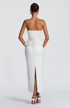 CAROLENA | SATIN PENCIL MIDI SKIRT - Ivory