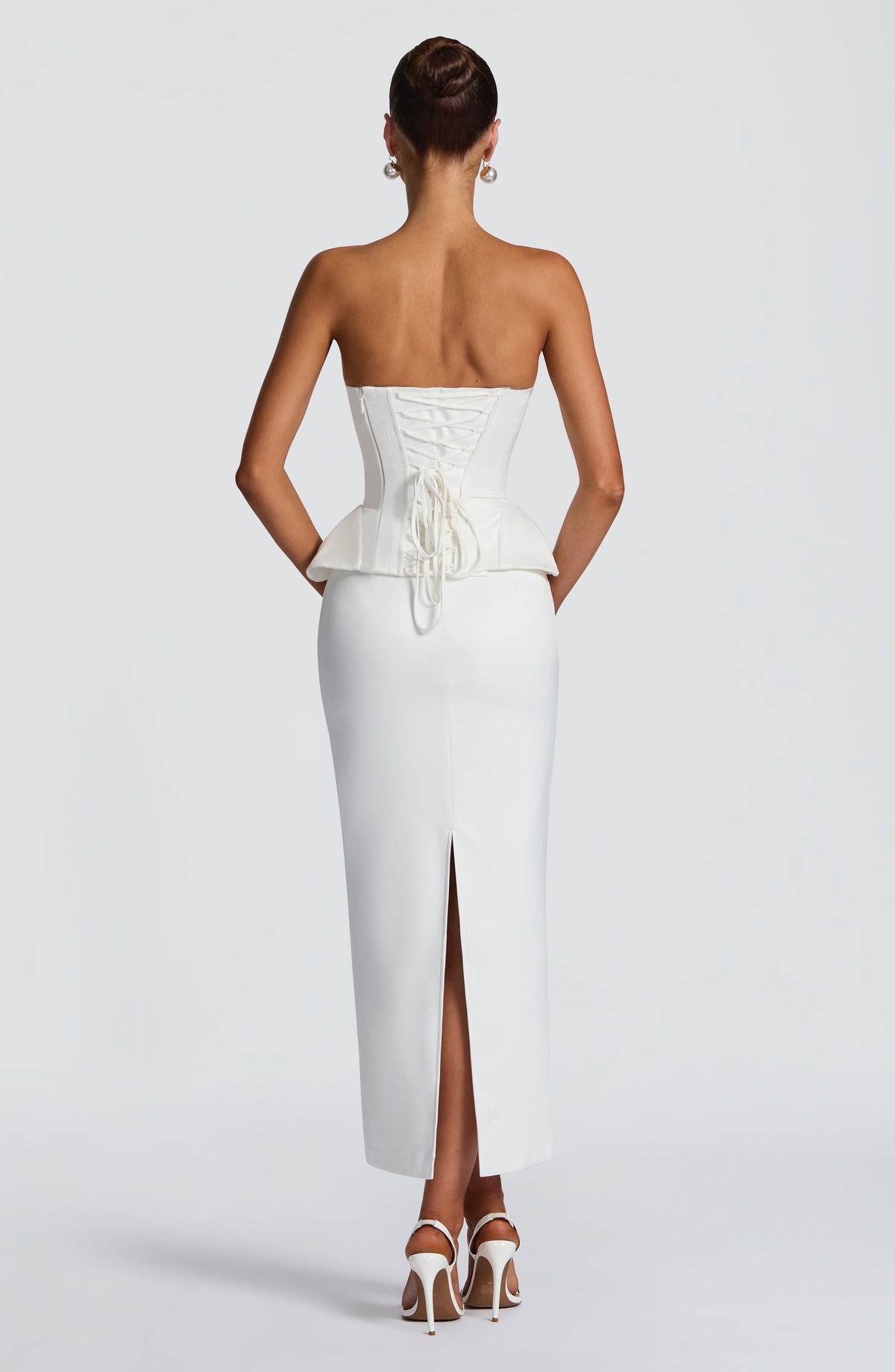 CAROLENA | SATIN PENCIL MIDI SKIRT - Ivory