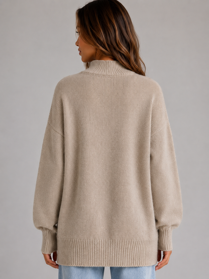 CAROLINA | HIGH NECK LONGLINE SWEATER - Beige