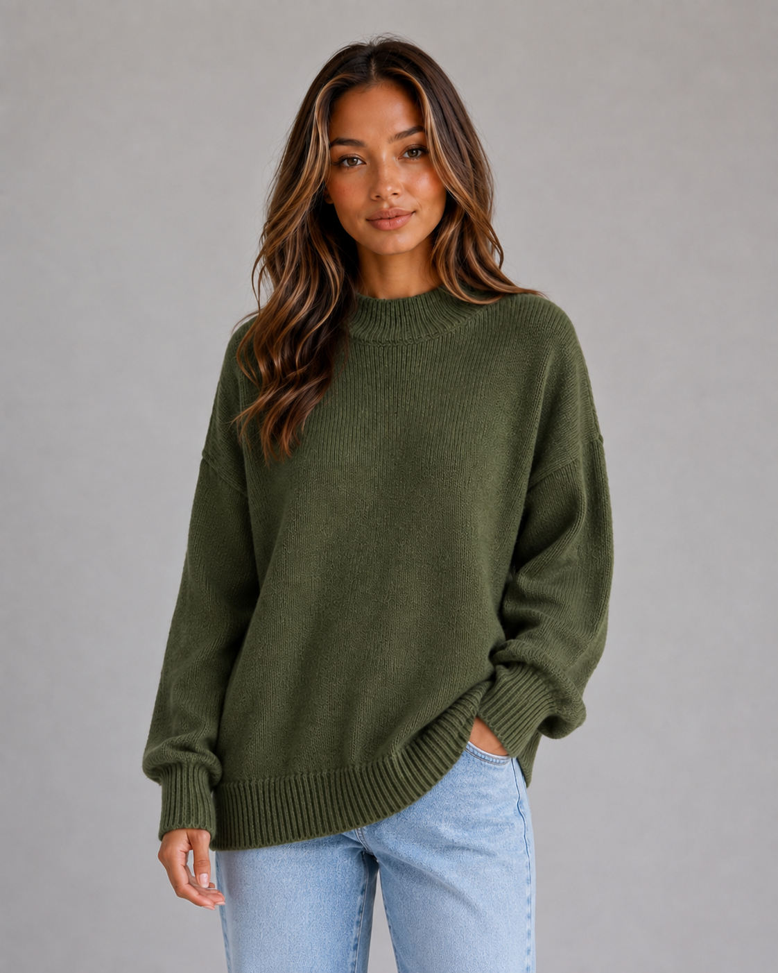 CAROLINA | HIGH NECK LONGLINE SWEATER - Dark Green