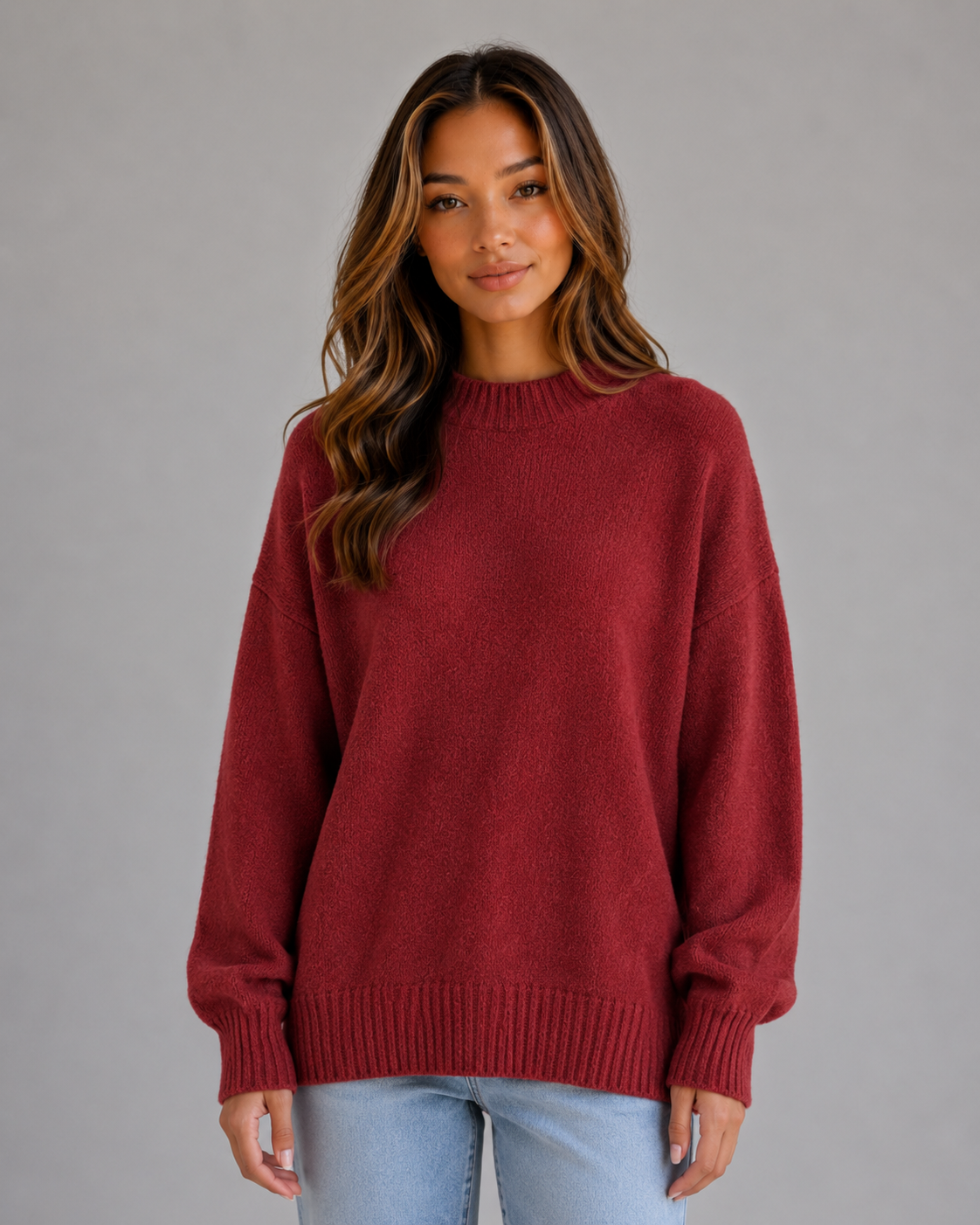 CAROLINA | HIGH NECK LONGLINE SWEATER - Red