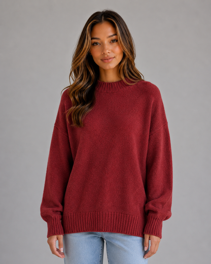 CAROLINA | HIGH NECK LONGLINE SWEATER - Red