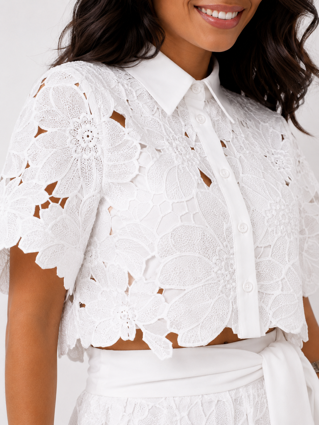 CASILDA | SCALLOPED LACE WIDE LEG SET - White