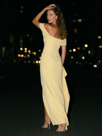 CASSIANE | OFF SHOULDER SLIT MAXI DRESS - Butter Yellow