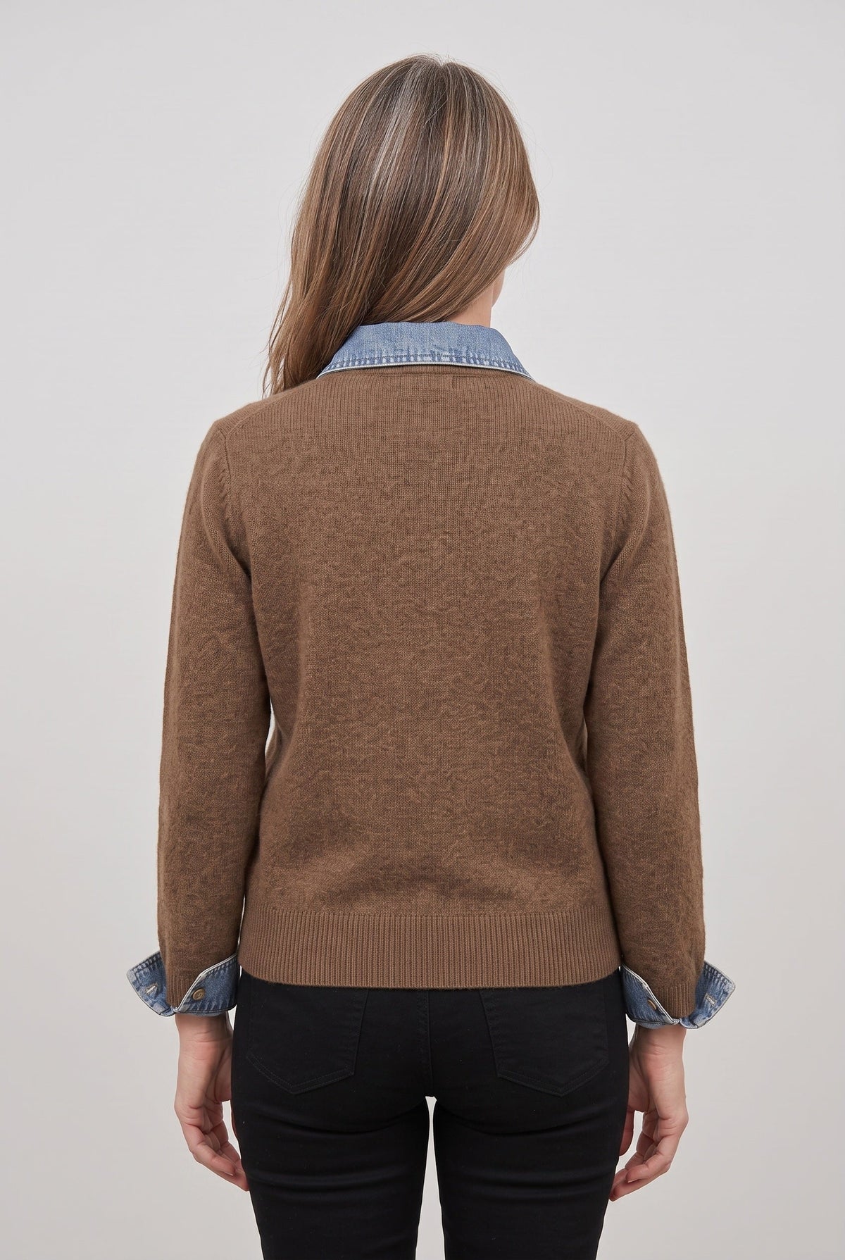 CATALEYA | DENIM-LOOK COLLAR CARDIGAN - Brown