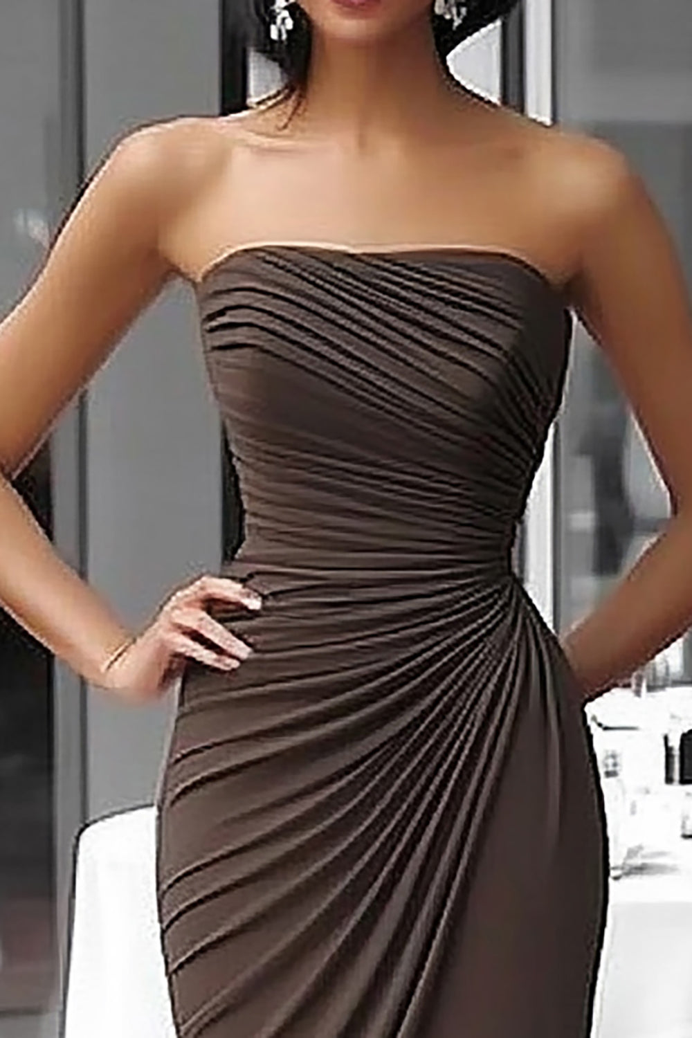 CATRIONA | STRAPLESS MAXI DRESS - Coffee