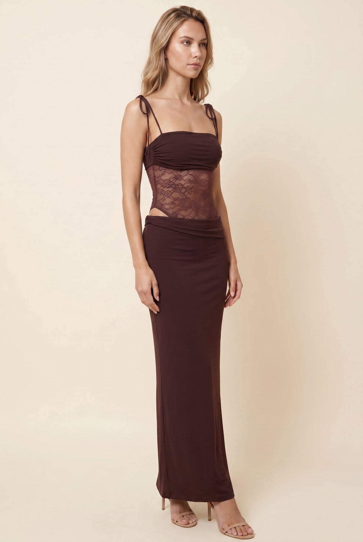 CECILE | LACE MAXI DRESS - Chocolate Brown