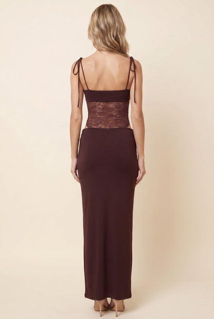 CECILE | LACE MAXI DRESS - Chocolate Brown