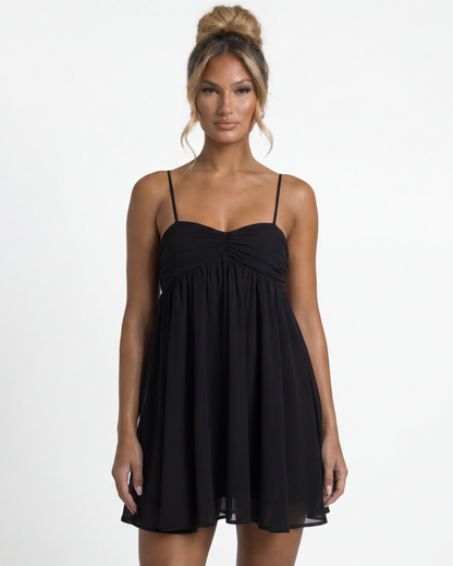 CECILY | RUCHED BUST BABYDOLL MINI DRESS - Black