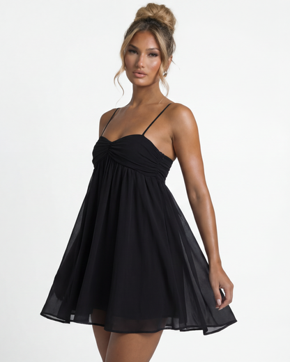 CECILY | RUCHED BUST BABYDOLL MINI DRESS - Black