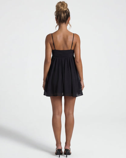 CECILY | RUCHED BUST BABYDOLL MINI DRESS - Black