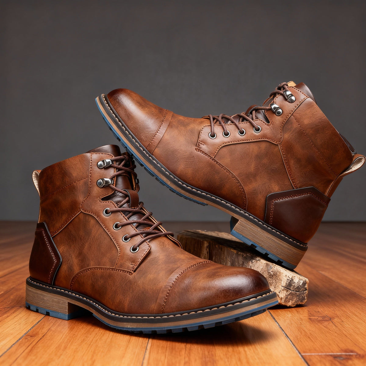 CEDRIC | CAP TOE LACE-UP BOOTS - Chestnut Brown