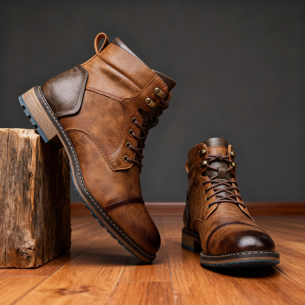 CEDRIC | CAP TOE LACE-UP BOOTS - Dark Brown