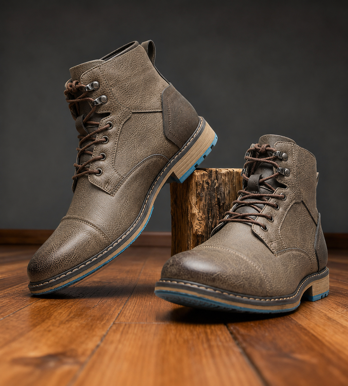 CEDRIC | CAP TOE LACE-UP BOOTS - Gray