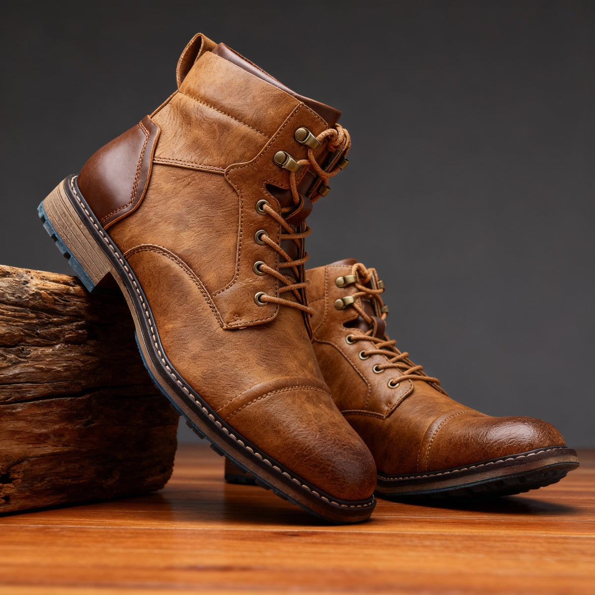 CEDRIC | CAP TOE LACE-UP BOOTS - Light Brown