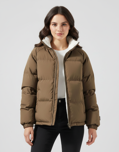 CELESTIA | HIGH COLLAR PUFFER JACKET - Brown